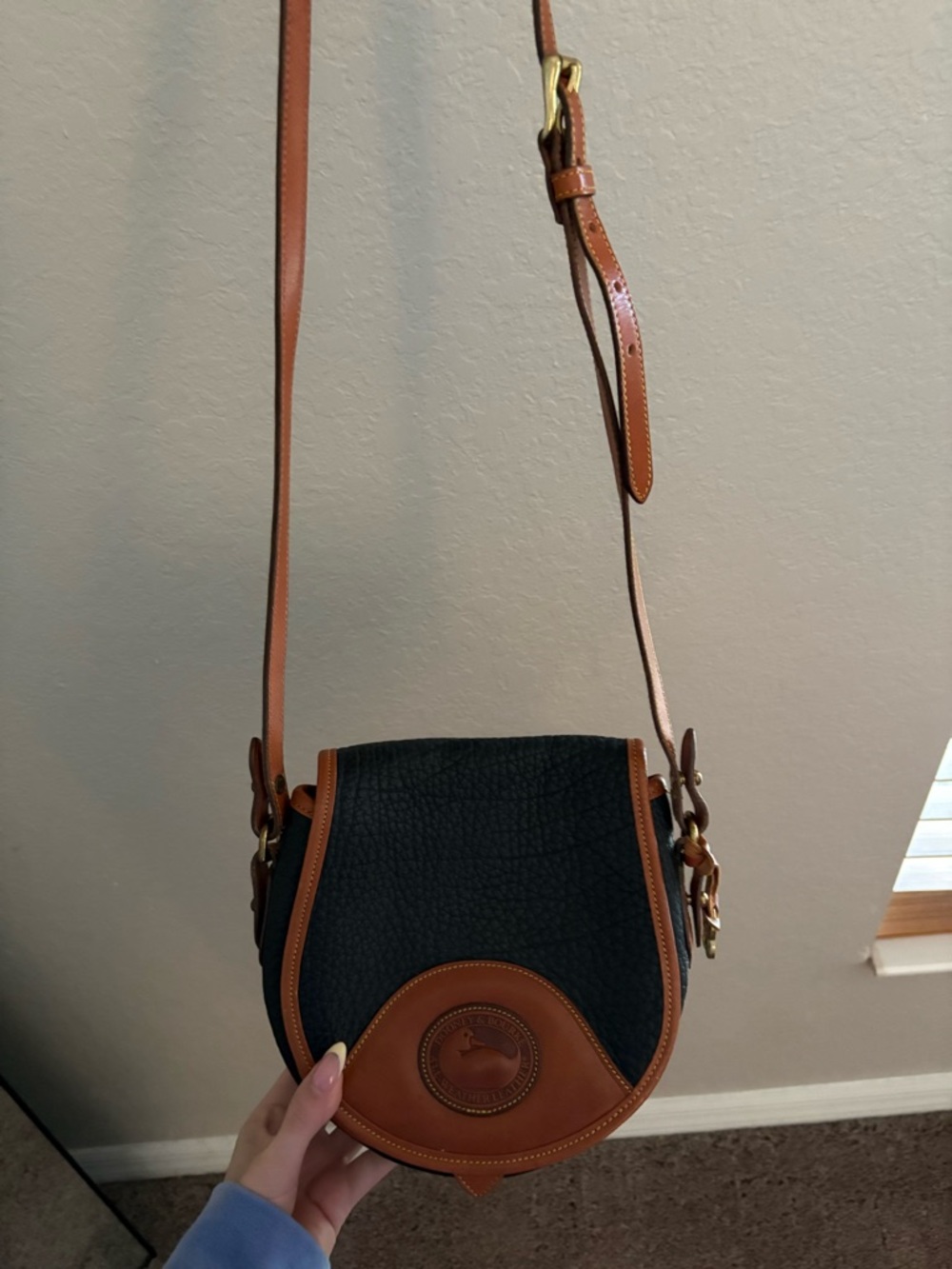 Dooney & Bourke Black and Brown Leather-Trim Crossbody Saddle Bag